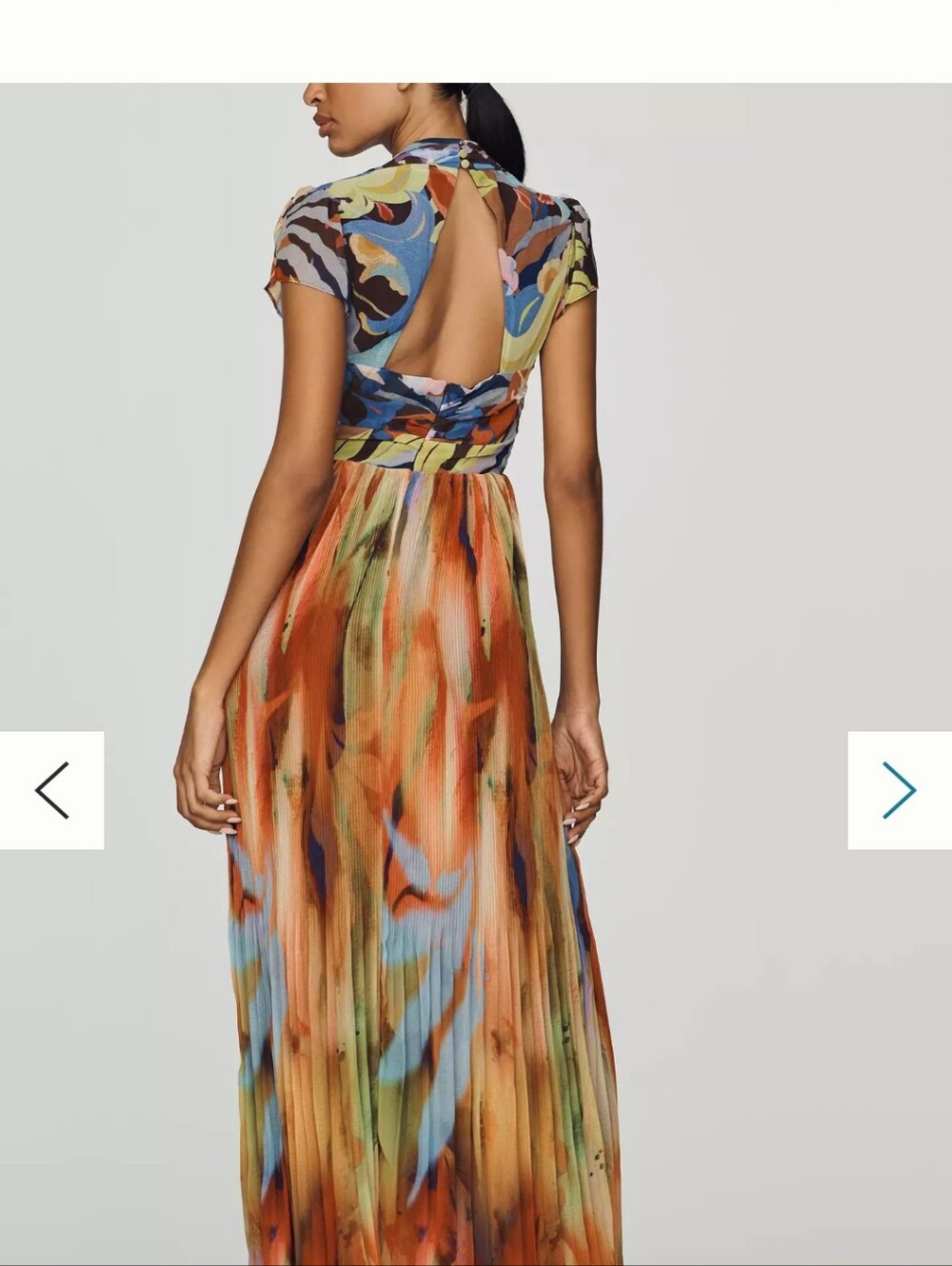 NEW Anthropologie Open Back Mixed Print Pleated Plunge V Neck Maxi Chiffon Dress - Picture 4 of 16